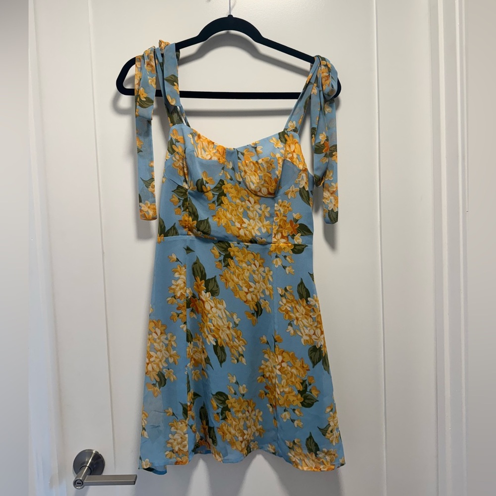 RIHOAS Blue and Yellow Floral Midi Dress